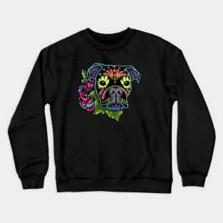 Boxer in Black - Day of the Dead Sugar Skull Dog Crewneck Sweatshirt